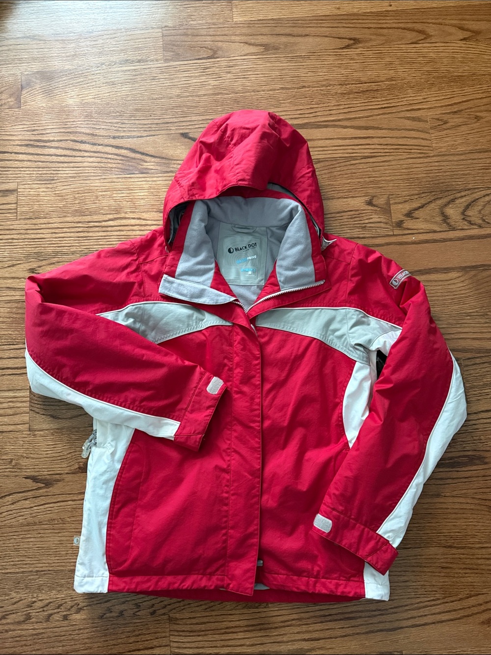 Black Dot Waterproof Ski Snowboard Jacket Red Gray Hooded Size M